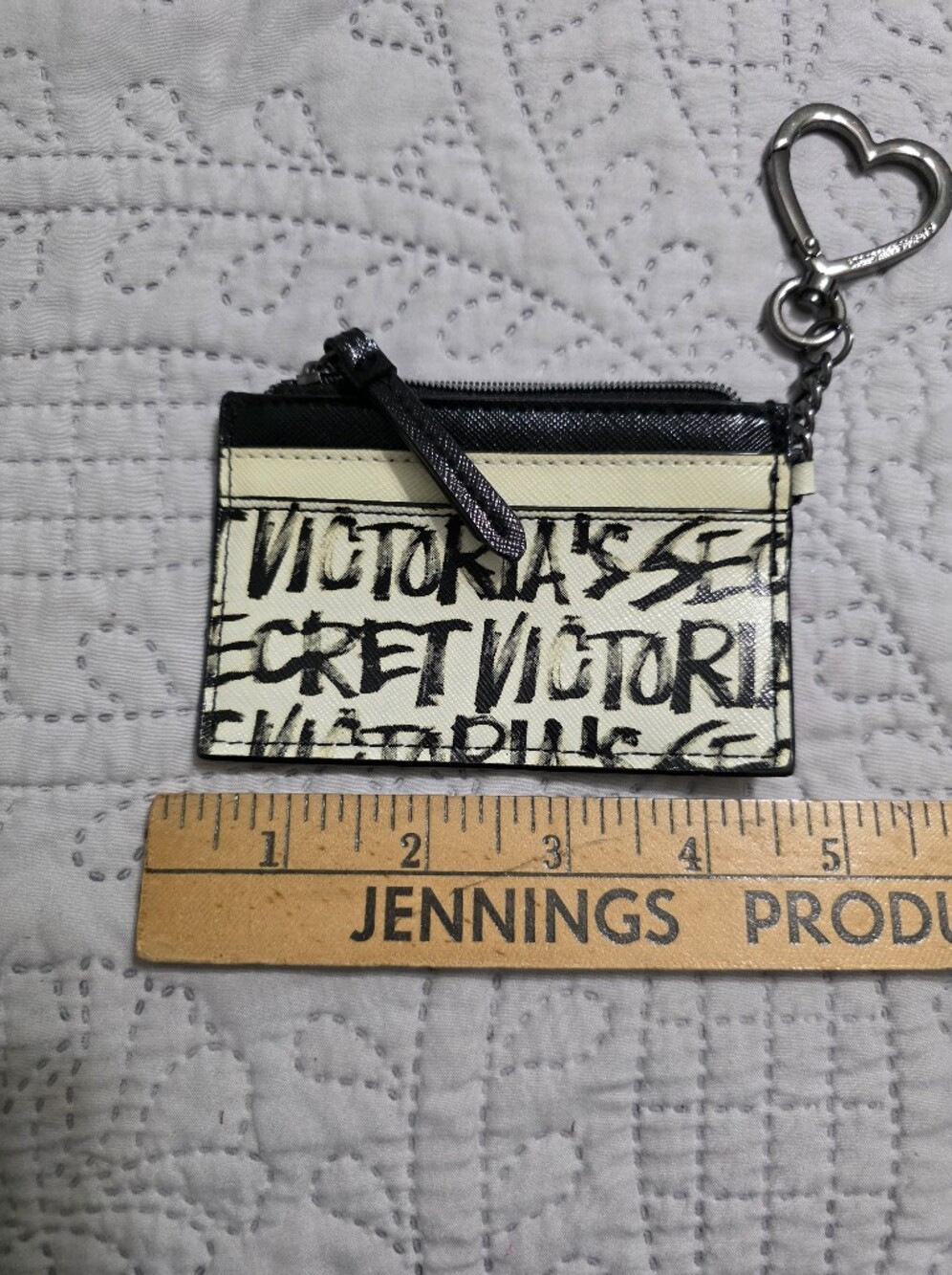 Victoria's Secret Cream and Black Graffiti Card Holder with Wrist Strap